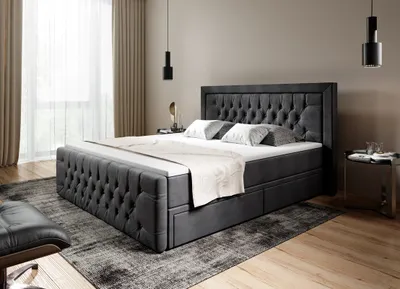 Produktbild von Moebelfest Boxspringbett 180x200 cm, Polsterbett mit 2 Schubladen, Taschenfederkernmatratze 7 Zonen und Topper sowie Kopf- und Fußteil (Dublin in Grau)