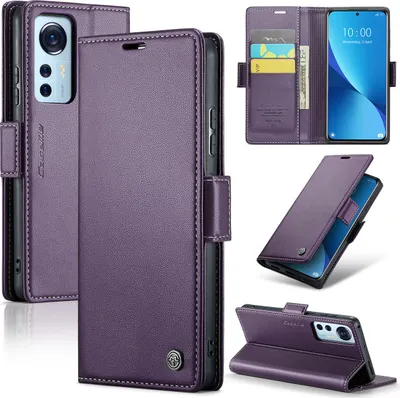 Image de Xiaomi 12 Case, RFID Blocking Card, Advanced Flip Leather Case with Stand Function for Xiaomi 12 / 12X / 12S Purple