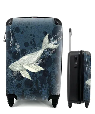 Produktbild von MuchoWow® Koffer Handgepäck Trolley Rollkoffer Kleine Reisekoffer mit 4 Rollen - Illustration eines Wals im Wasser - Cabin Size < 55x40x23 cm & 55x40x20 cm - Fotokoffer - Kabinenkoffer - Boardgepäck - Reise-Box - Reisekoffer - Reisegepäck - Koffer mit Bild - Trolley für Kinder