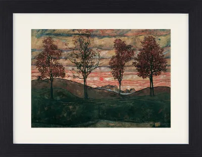 Obrázok produktu pre Egon Schiele Zarámovaný obraz s jemným paspartovaním | Obrazy na stenu | V ráme - Štyri stromy, gaštanová aleja na jeseň, 1917 (30 x 40 cm)