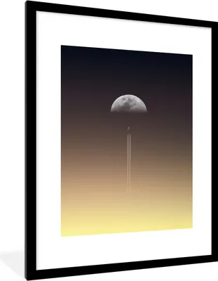 Produktbild von MuchoWow® MuchoWow® Gerahmtes Poster Mond - Rakete - Weltraum 60x80 cm - Poster mit zchwarzem Bilderrahmen - Wohnzimmer - Dekorationen - Prämie