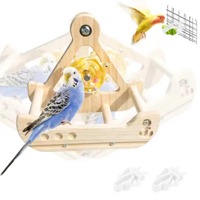Image de Jouets pour oiseaux, jouets pour perroquets, jouets pour perruches, jouets en bois : balançoire, échelle, bateau pirate