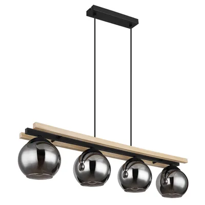 Produktbild von Pendelleuchte, Holz, Rauchglas, 4-flammig, H 120 cm