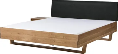 Produktbild von MASSIVMOEBEL24 Bett mit Nachttisch links Eiche 160x200x85 natur geölt, Kopfteil anthrazit FICHTELBERG #50