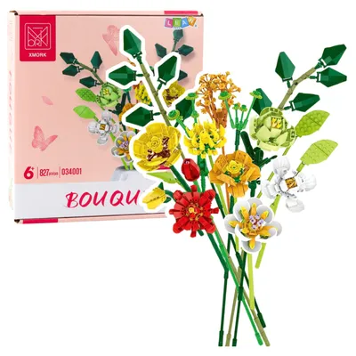 Produktbild von Dekorativer Blumenstrauß aus bunten Bausteinen, 827 Teile.