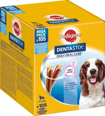 Produktbild von PEDIGREE® DENTASTIX™ Daily Oral Care Karton Mega Pack Mittelgrosse Hunde 105 Stück