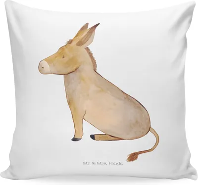Produktbild von Mr. & Mrs. Panda kissen bedruckt Esel - Weiß - Geschenk, kuschelkissen 40x40, Erfolg, Weisheit, Ziel, Mut, für sofa, Zuversicht, Polster, Sofakissen, Tiermotive