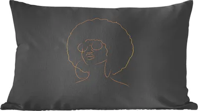 Produktbild von MuchoWow® Zierkissen Sofakissen Wohnzimmer Dekokissen 60x40 cm Frau - Sonnenbrille - Gold - Strichzeichnung - Kopfkissen - Polster mit Foto