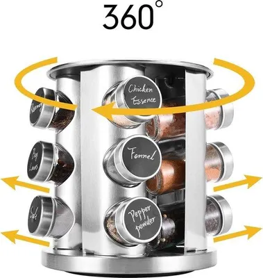 Obrázek produktu pro Stojan na koření s 12 nádobkami na koření o objemu 100 ml, nerezová ocel