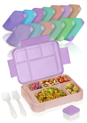 Produktbild von Bento Box – Lunchbox für Erwachsene und Kinder – Unzerbrechliche, auslaufsichere Lunchbox mit Besteck und Becher – BPA-frei, spülmaschinen- und mikrowellengeeignet – 1330 ml (Candy Dream)