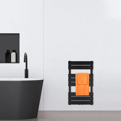 Produktbild von VILSTEIN Badheizkörper, Heizkörper Bad, Handtuchheizkörper Seitenanschluss & Mittelanschluss, Paneel Bad Heizkörper Flach, Paneelheizkörper Handtuchhalter, Schwarz, 376W, 80x45 cm