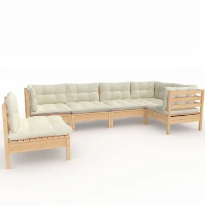 Produktbild von vidaXL 6-tlg. Garten-Lounge-Set mit Creme Kissen Kiefernholz