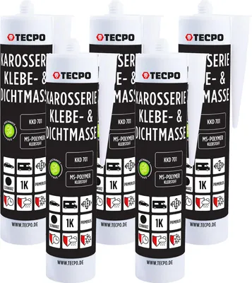 Produktbild von TECPO Karosseriekleber Dichtstoff MS Polymer, 5x 414g Schwarz UV-und Witterungsbeständig Überlackierbar- Abdichtung von Karosserieteilen, Blechen und Fugen