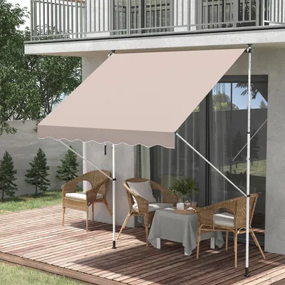 Produktbild von Klemmmarkise mit Handkurbel, Gelenkarmmarkise ohne Bohren, Balkonmarkise Terrassenmarkise, Cremeweiß | 150 cm breit | 1,7–2,8 m höhenverstellbar