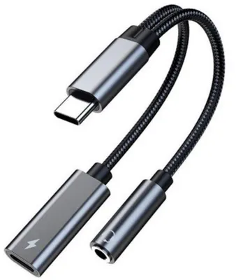 Immagine prodotto di Adattatore per cuffie da USB-C a USB-A - Caricabatterie USB-C 2 in 1 - Supporta la ricarica rapida PD da 60 W - Compatibile con gli adattatori per smartphone