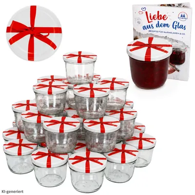 Produktbild von 100er Set Sturzglas 230 ml To 82 Schleifendekor Deckel incl. Diamant Gelierzauber Rezeptheft