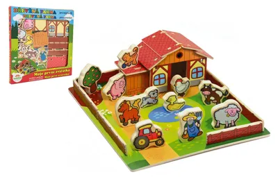 Zdjęcie produktu dla Domek drewniana farma „Moje pierwsze zwierzątka” 31 x 31 cm, 28 elementów + podkładka w pudełku MPZ