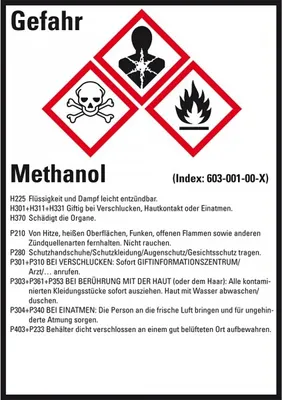 Produktbild von Dreifke® Aufkleber I Gefahrstoffetikett Methanol, GefStoffV/GHS/CLP, Folie, 5...