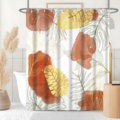 Obrázok produktu pre Sprchová záclona 180 x 240 cm, vodotesná, s tropickým motívom palmových listov