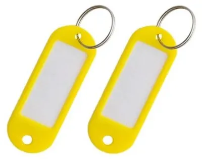 Image de 2 porte-clés à personnaliser - Étiquettes pour porte-clés à personnaliser | Anneau porte-clés à personnaliser | Anneau porte-clés en plastique avec étiquettes interchangeables - Couleur : jaune