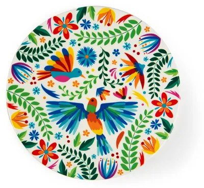 Untersetzer aus Dolomit-Keramik und Kork, 16 cm, mexikanisches Blumenmotiv