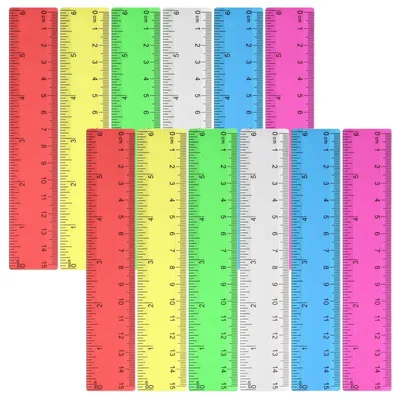 Productafbeelding van Set van 12 kunststof linialen van 15 cm in verschillende kleuren