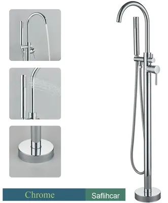 Produktbild von Badewannenarmatur - Standarmatur mit Handbrause - Heiß- und Kaltwasser-Mischer - Zweigriff - Keramikkartusche - Edelstahl/Messing - Chrom