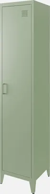 A single, light green metal locker with a handle and ventilation slits at the top.
