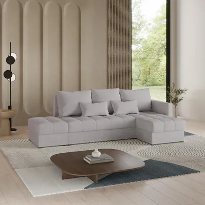 Produktbild von Masseno Ecksofa LUMARI R-S mit Schlaffunktion L-Form, Sofa mit Bettkasten, Wohnzimmersofa, Couch, Soffa, Bettsofa, Couchgarnitur- Hellgrau, NEVE 83