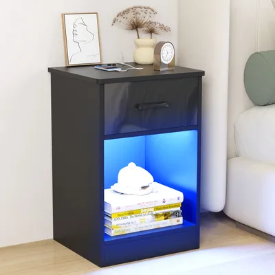 Produktbild von Nachttisch mit LED-Beleuchtung mit 1 Schubladen 60×40×35cm Schwarz