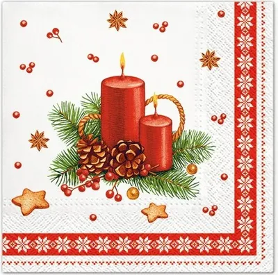 Immagine prodotto di 20 tovaglioli Candela con cornice - Candele rosse in una cornice natalizia 33x33cm