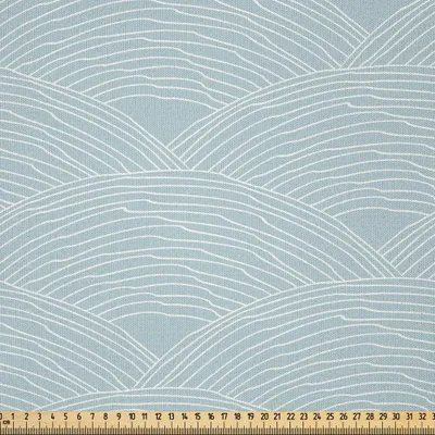 Produktbild von ABAKUHAUS Fischschuppen Microfaser Stoff als Meterware , Hand gezeichnet Doodle Stil Waving Linien Pastell Shaded abstraktes Muster, 10 M (230 x 1000 cm), Hellblau Grau Weiß