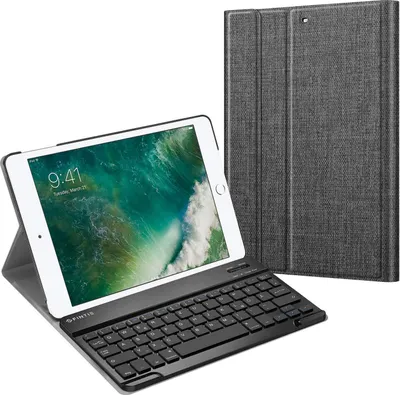 Produktbild von Fintie Tastatur Hülle für iPad 9.7 Zoll 2018 2017 / iPad Air 2 / iPad Air - Ultradünn Schutzhülle Keyboard Case mit magnetisch Abnehmbarer drahtloser Deutscher Bluetooth Tastatur, Denim dunkelgrau
