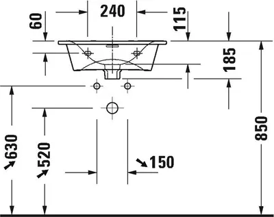 Produktbild von Duravit DU Möbelhandwaschbecken Viu 530mm, Weiß mit Überlauf, mit HLB, o.Hahnloch