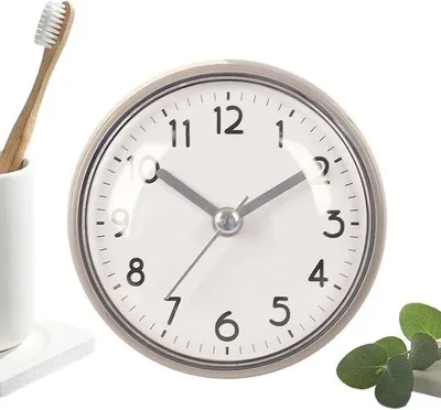 Produktbild von Famanu Badezimmeruhr mit Saugnap, wasserdicht, 7,6 cm Durchmesser, weiß