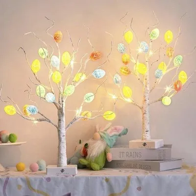 Produktbild von LED-Paasdekoration - 24-W warmweiße LED-Lampen & 12 farbenfrohe Ostereier - gemütliche Dekoration für Ostern & feierliche Veranstaltungen