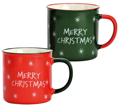 Immagine prodotto di Set di 2 tazze di Natale in smalto rosso verde da 540 ml