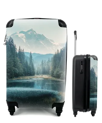 Produktbild von MuchoWow® Koffer Handgepäck Trolley Rollkoffer Kleine Reisekoffer mit 4 Rollen - Wald - Gras - Berge - Bäume - Natur - Cabin Size < 55x40x23 cm & 55x40x20 cm - Fotokoffer - Kabinenkoffer - Boardgepäck - Reise-Box - Reisekoffer - Reisegepäck - Koffer mit Bild - Trolley für Kinder