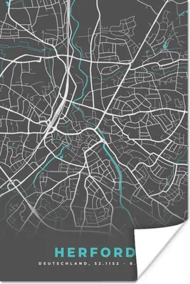 Produktbild von MuchoWow® Poster Stadtplan - Karte - Herford - Blau - Deutschland - Karte 40x60 cm - Plakate für die Wand - Poster Babyzimmer