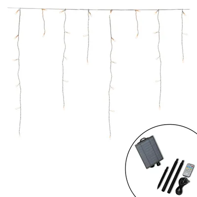 Image de Konstsmide Décoration de Noël, rideau de lumière solaire LED pluie de glace, 200 diodes ambre, panneau solaire inclus, accumulateurs intégrés, câble blanc, extérieur