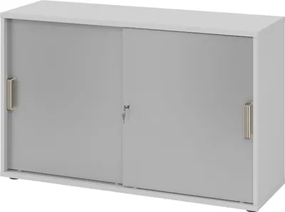 Produktbild von bümö Schiebetürenschrank office - 2 Ordnerhöhen - Griff: Streifengriff (Kunststoff), Nachbildung: Grau/Silber