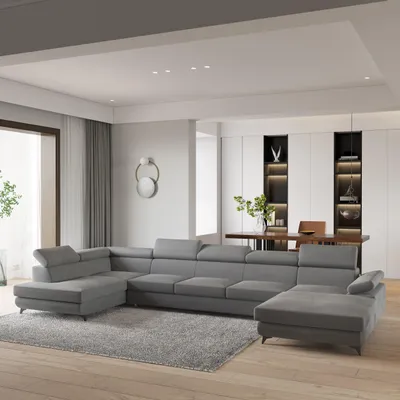 Produktbild von Masseno Ecksofa MONTIVA mit Schlaffunktion U-Form, Sofa mit Bettkasten, Wohnzimmersofa, Couch, Soffa, Bettsofa, Couchgarnitur- Grau, MONOLITH 85