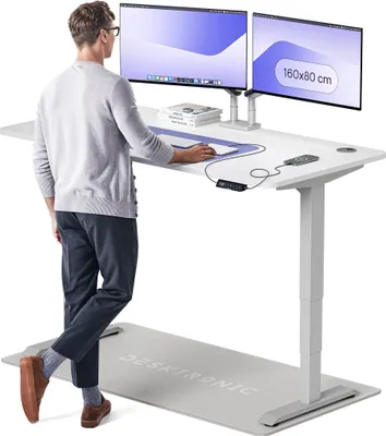 Produktbild von Desktronic HomePro Elektrisch höhenverstellbarer Schreibtisch 160x80cm Grau/Weiß mit Memory-Funktion, Anti-Kollisions Technologie, USB-A und USB-C-Ladeanschlüssen