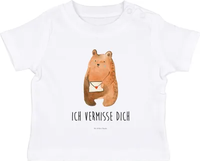 Produktbild von Mr. & Mrs. Panda  T-Shirt Bär Liebesbrief 12. - 18. Monat - Weiß - Geschenk, Baby, Freundin, Baumwolle Shirt, Liebeskummer, Babyshirt, Sehnsucht, Teddy, Vermissen