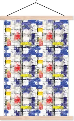 Produktbild von MuchoWow® Textilposter Mondrian - Gelb - Rot - Blau - Weiß 60x90 cm mit holzfarbenen Rahmen - Textil