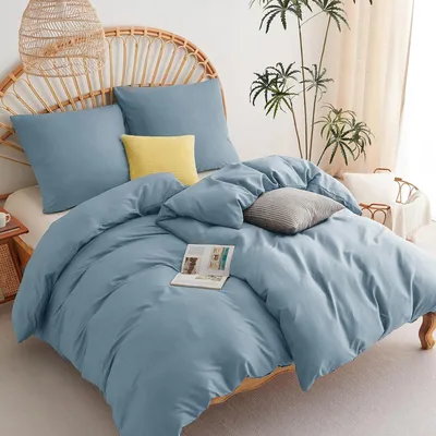 Productafbeelding van TRANKIELO® - Dekbedovertrek Set 135x200 cm - 4-delig van 100% microvezel - Mineraalblauw, Ademend en Ondersteunend