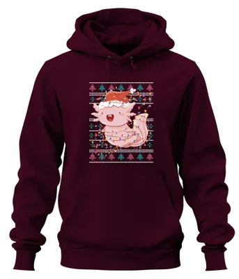 Zdjęcie produktu dla Axolotl Christmas Outfit - Brzydki Świąteczny Sweter Świąteczny Prezent Uni Bluza z kapturem, Bordowy, M