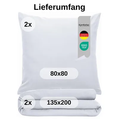 Produktbild von Komfortec Bettwäsche 135x200 4teilig Bettwäsche-Sets 2 Bettbezüge 135x200 cm + 2 Kissenbezüge 80x80 cm, Weiß mit Reißverschluss