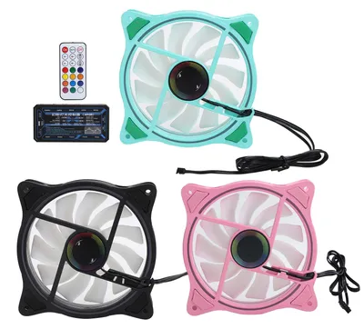 Image de Lot de 3 ventilateurs de refroidissement avec contrôleur ARGB, 11 pales, silencieux, pour PC, 1 200 tr/min, 12 V, vert, noir, rose