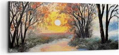 Produktbild von Bild auf Leinwand - Leinwandbild - Einteilig - Fluss Sonne Bäume - 100x40cm - Wand Bild - Wanddeko - Wandbilder - Leinwanddruck - Bilder - Wanddekoration - Leinwand bilder - Wandbild - AB100x40-4190